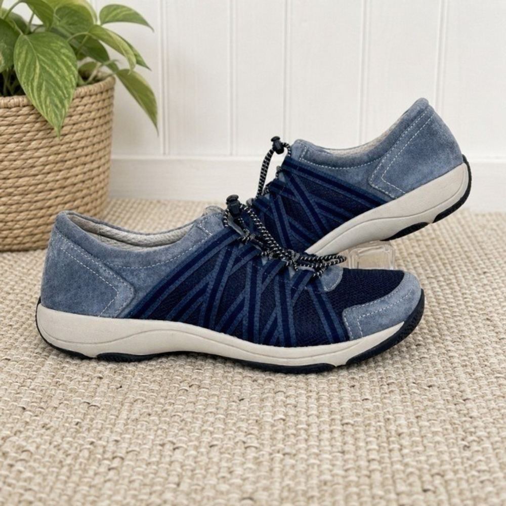 Dansko Honor Sneakers Womens 38 7.5-8 Navy Suede Mesh Bungee Lace